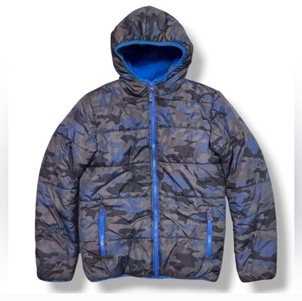 SIMPLY STYLED Blue Black Grey Camo Puffer Fleece Lined Jacket Large (14-16)